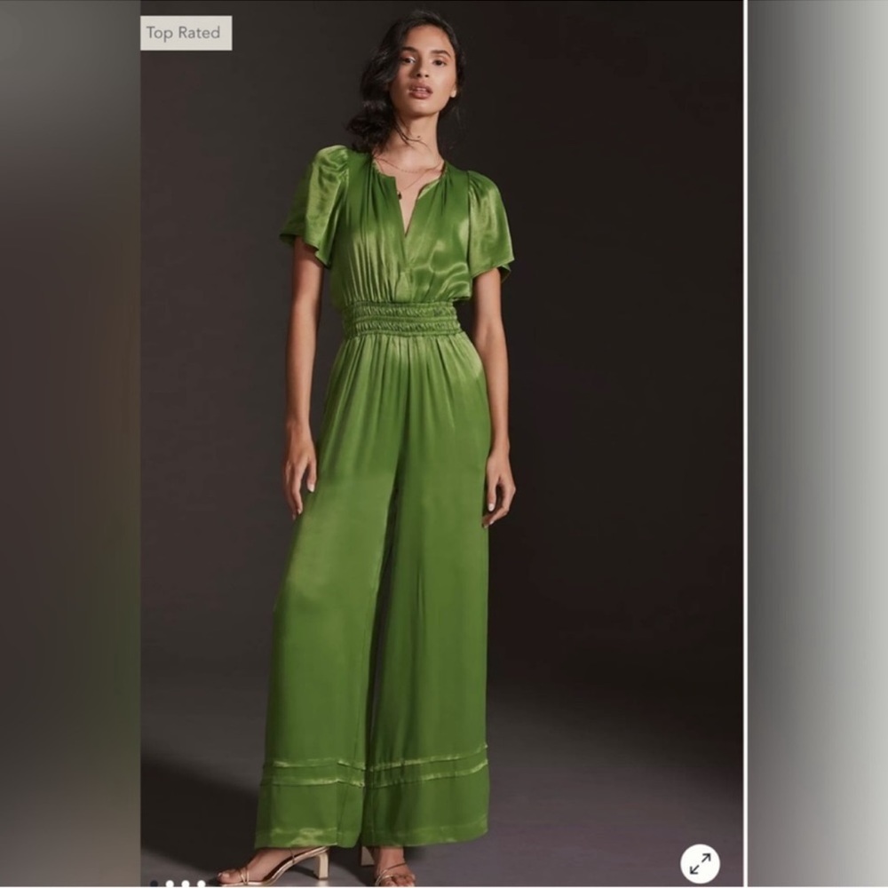 Anthropology green silk jumpsuit